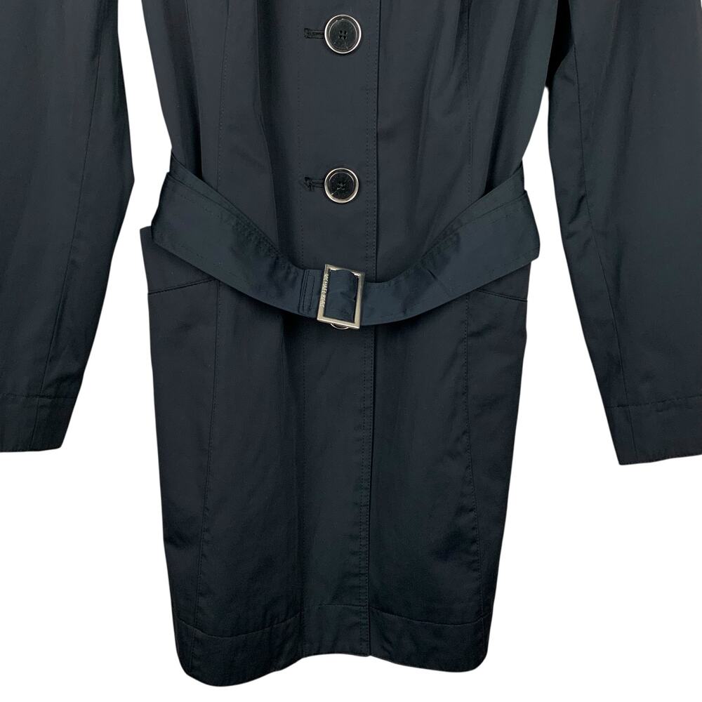 Michael Michael Kors Mid Length Trench Coat Black Belt Button Front Women's L - Picture 5 of 12
